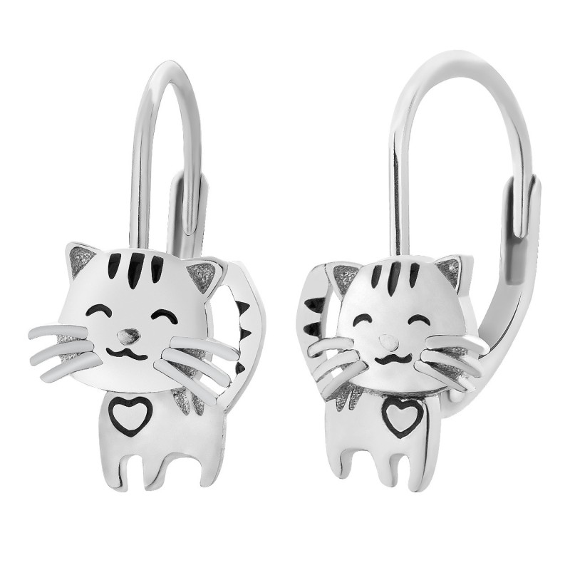 SREBRNE KOLCZYKI DLA DZIEWCZYNKI WISZĄCE KOTY 925