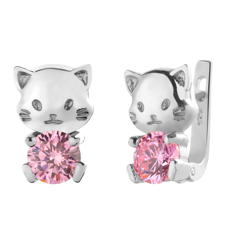 SREBRNE KOLCZKI DLA DZIEWCZYNKI WISZĄCE KOTY KOTKI RÓŻOWE SREBRO 925