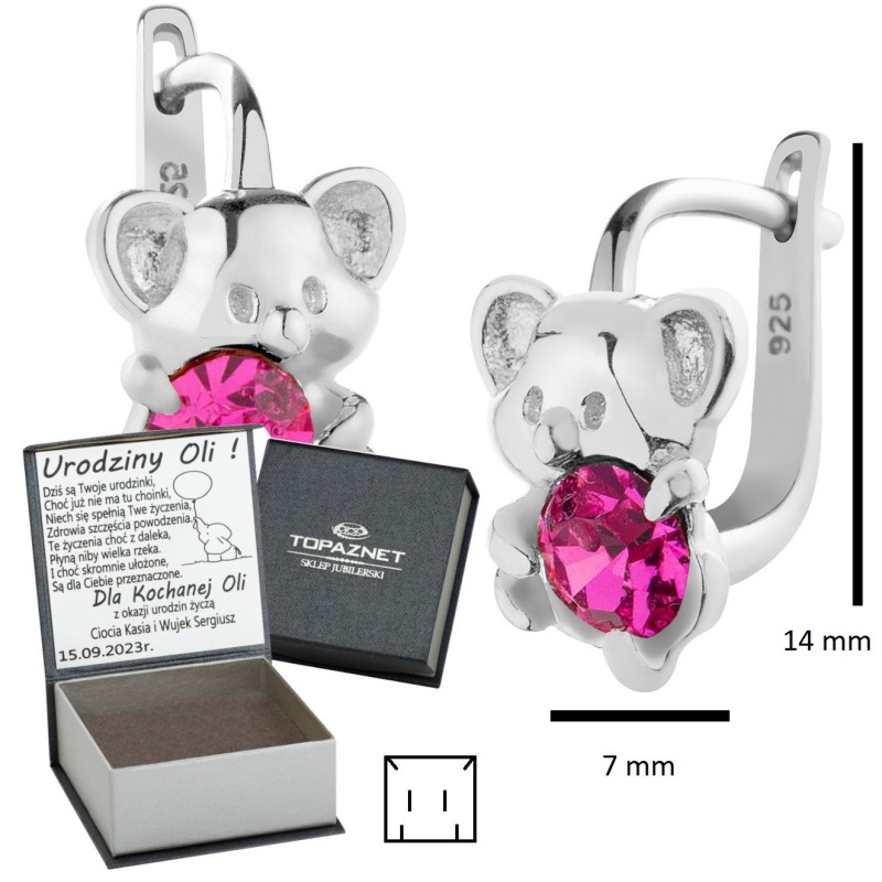 SREBRNE KOLCZYKI DZIECIĘCE MISIE ANGIELSKIE + GRAWER