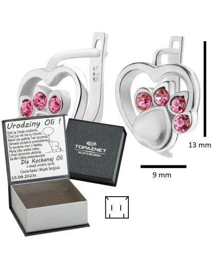 SREBRNE KOLCZYKI DZIECIĘCE ŁAPKI ANGIELSKIE + GRAWER