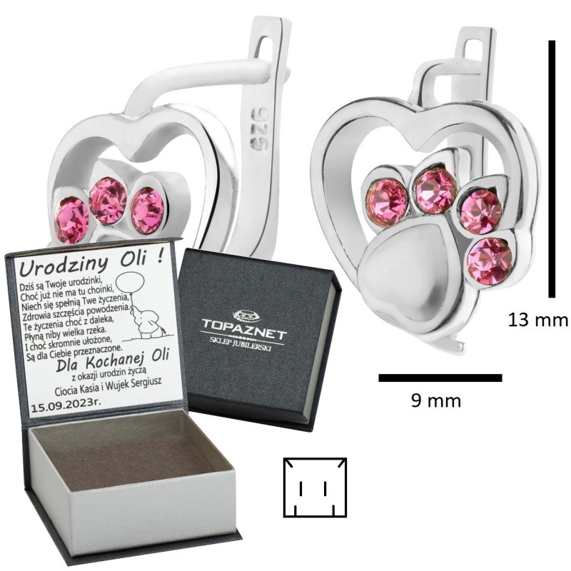 SREBRNE KOLCZYKI DZIECIĘCE ŁAPKI ANGIELSKIE + GRAWER