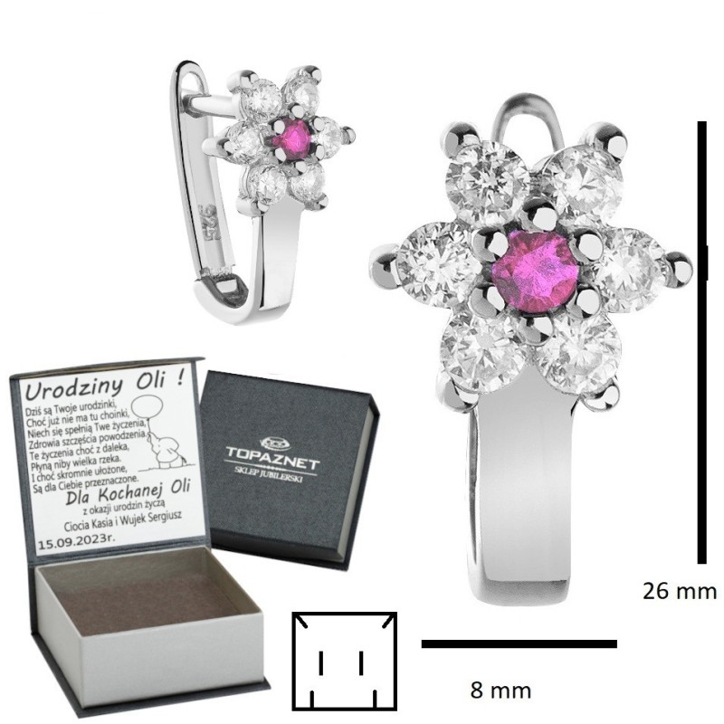 SREBRNE KOLCZYKI DZIECIĘCE KWIATKI ANGIELSKIE + GRAWER