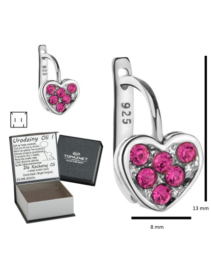 SREBRNE KOLCZYKI DZIECIĘCE SERDUSZKA ANGIELSKIE + GRAWER