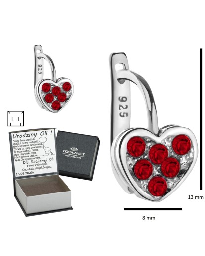 SREBRNE KOLCZYKI DZIECIĘCE SERDUSZKA ANGIELSKIE + GRAWER