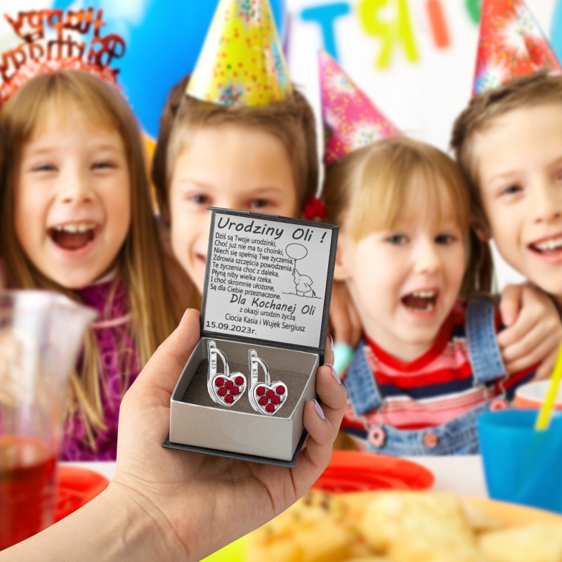 SREBRNE KOLCZYKI DZIECIĘCE SERDUSZKA ANGIELSKIE + GRAWER