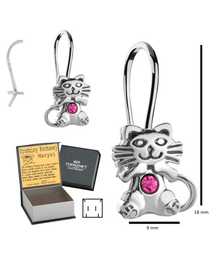SREBRNE KOLCZYKI DZIECIĘCE KOTKI WISZĄCE + GRAWER