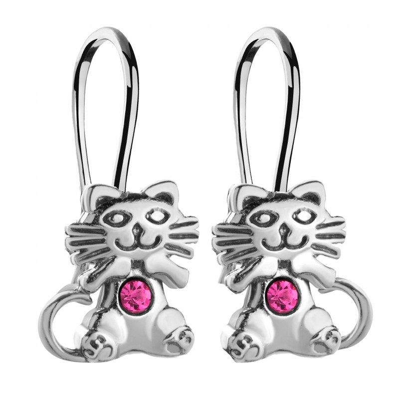 SREBRNE KOLCZYKI DZIECIĘCE KOTKI WISZĄCE + GRAWER