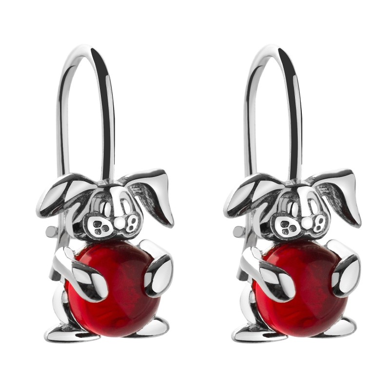 SREBRNE RODOWANE KOLCZYKI DLA DZIEWCZYNKI WISZĄCE KRÓLICZKI