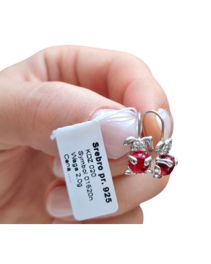 SREBRNE RODOWANE KOLCZYKI DLA DZIEWCZYNKI WISZĄCE KRÓLICZKI