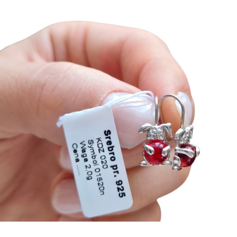 SREBRNE RODOWANE KOLCZYKI DLA DZIEWCZYNKI WISZĄCE KRÓLICZKI