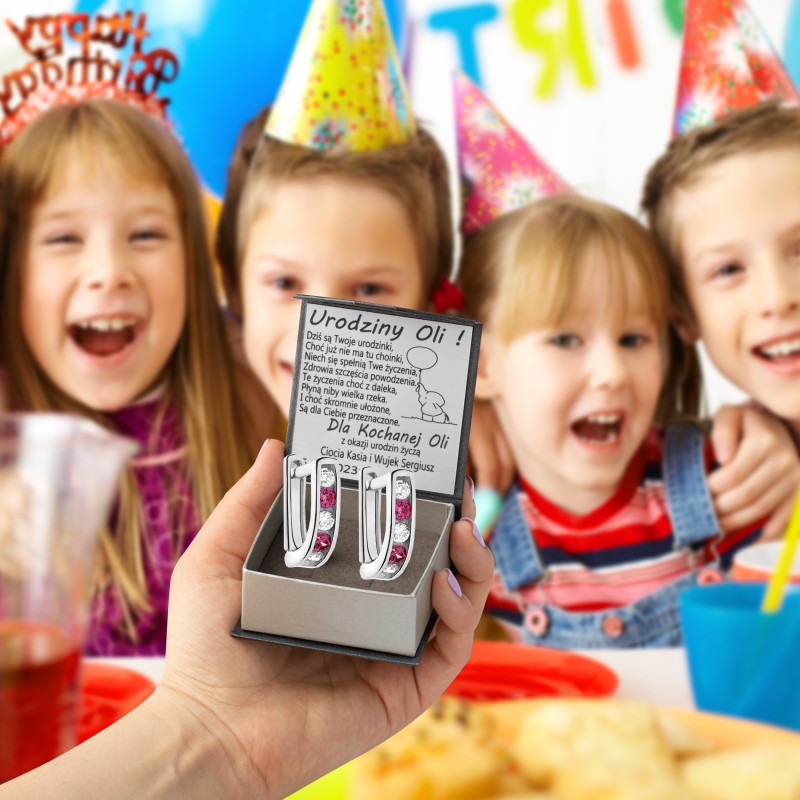 SREBRNE KOLCZYKI DZIECIĘCE PRZECINKI ANGIELSKIE + GRAWER