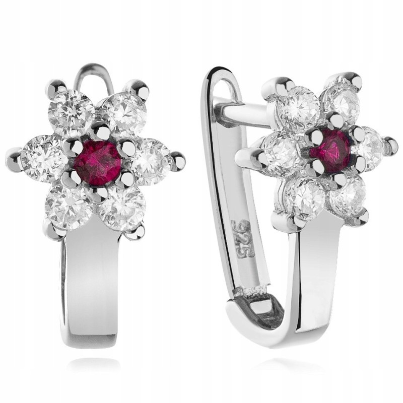 Srebrne kolczyki dziecięce kwiatki z cyrkoniami 925