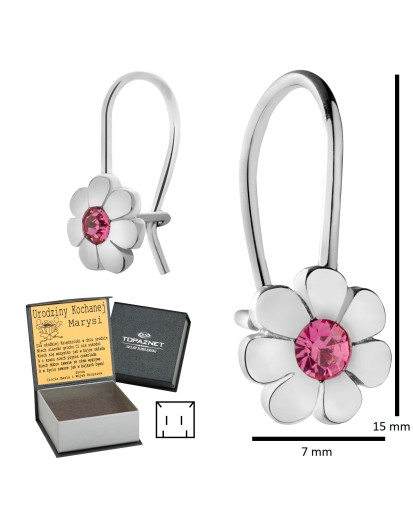 SREBRNE KOLCZYKI DZIECIĘCE KWIATUSZKI WISZĄCE + GRAWER