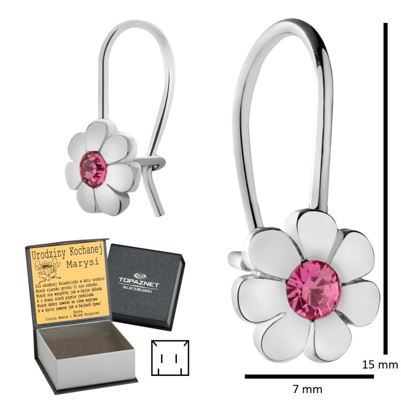 SREBRNE KOLCZYKI DZIECIĘCE KWIATUSZKI WISZĄCE + GRAWER
