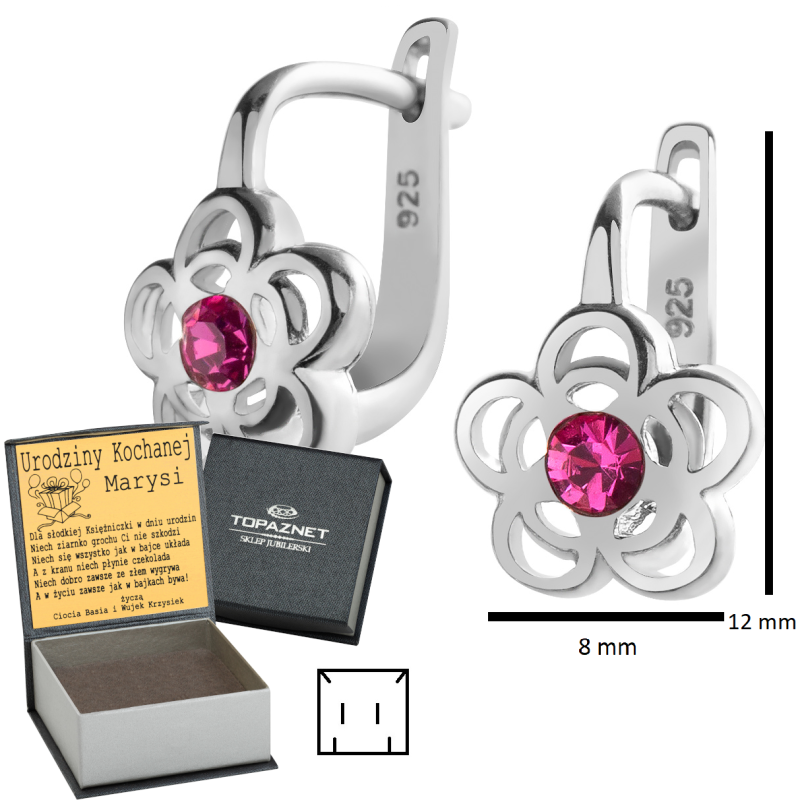 SREBRNE KOLCZYKI DZIECIĘCE KWIATUSZKI ANGIELSKIE + GRAWER