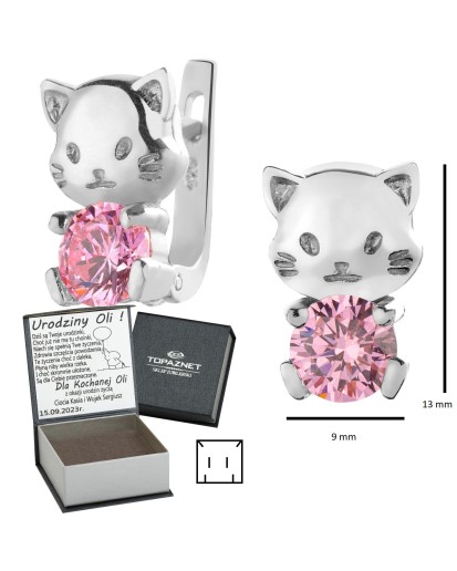 SREBRNE KOLCZYKI DZIECIĘCE KOTKI ANGIELSKIE + GRAWER