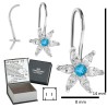 SREBRNE KOLCZYKI DZIECIĘCE KWIATKI WISZĄCE BŁĘKITNE + GRAWER