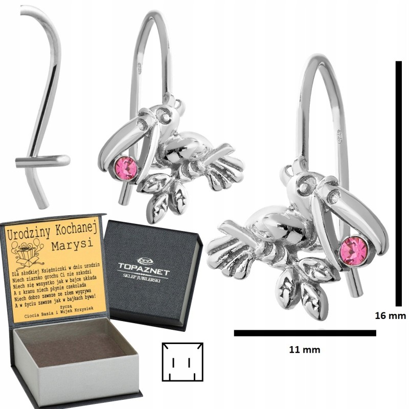 SREBRNE KOLCZYKI DZIECIĘCE MOTYLKI WISZĄCE GRANATOWE + GRAWER