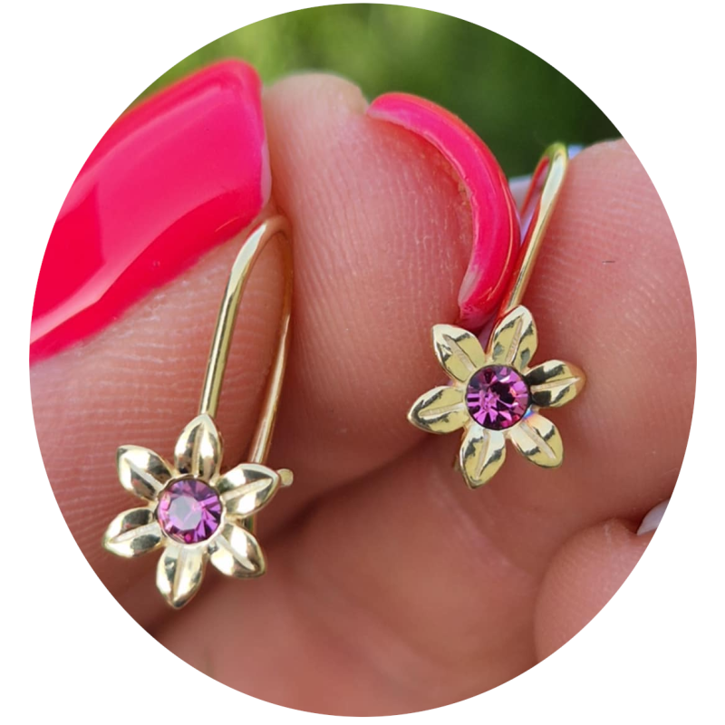 SREBRNE POZŁACANE KOLCZYKI DLA DZIEWCZYNKI KWIATKI RÓŻOWE 925