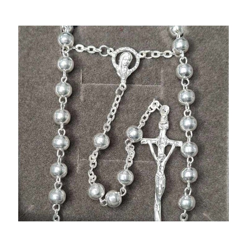 Różaniec srebrny na chrzest komunię prezent duże paciorki 925 + gratis