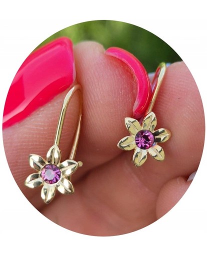 SREBRNE POZŁACANE KOLCZYKI DLA DZIEWCZYNKI KWIATKI RÓŻOWE 925