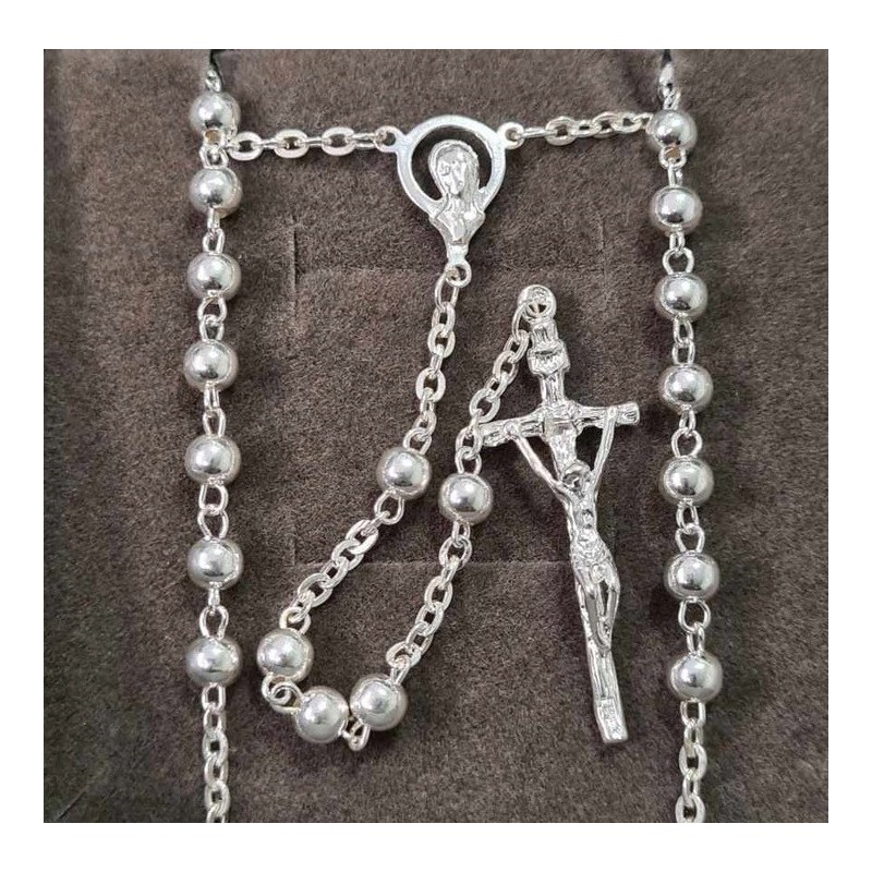 Różaniec srebrny na chrzest komunię prezent z paciorkami mały 925 + gratis