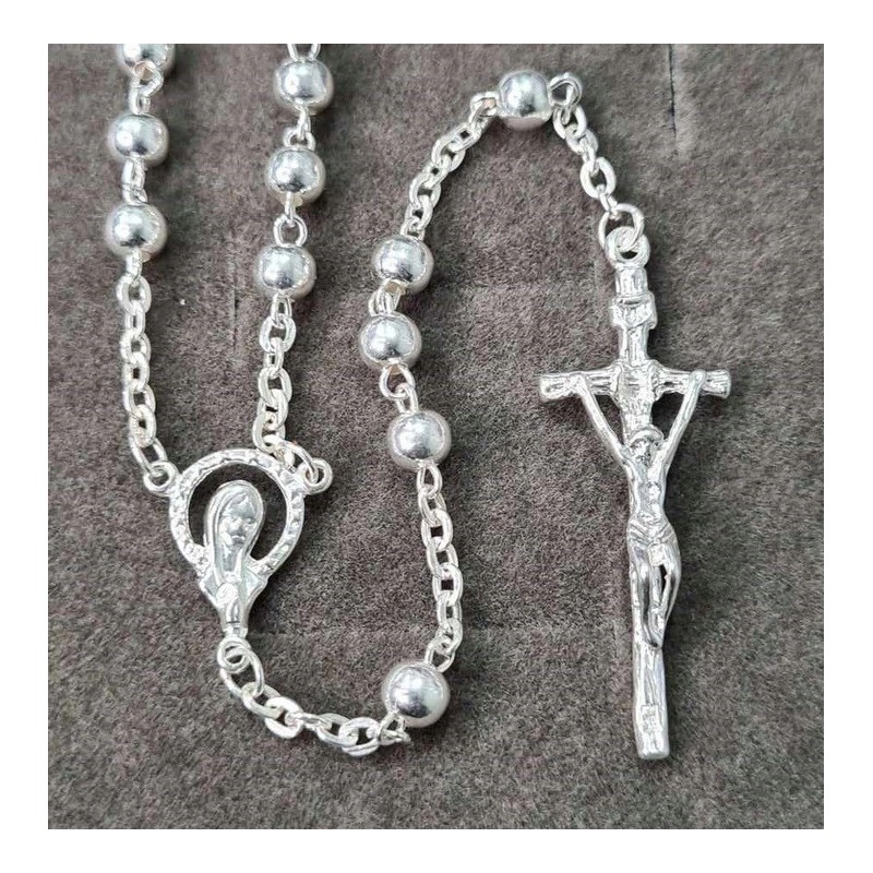 Różaniec srebrny na chrzest komunię prezent z paciorkami mały 925 + gratis