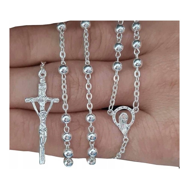 Różaniec srebrny na chrzest komunię prezent z paciorkami mały 925 + gratis