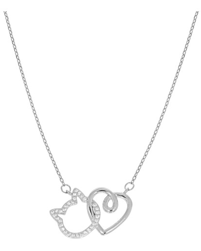 SREBRNY DAMSKI NASZYJNIK ANKIER SERCE KOTEK  45 CM SREBRO 925