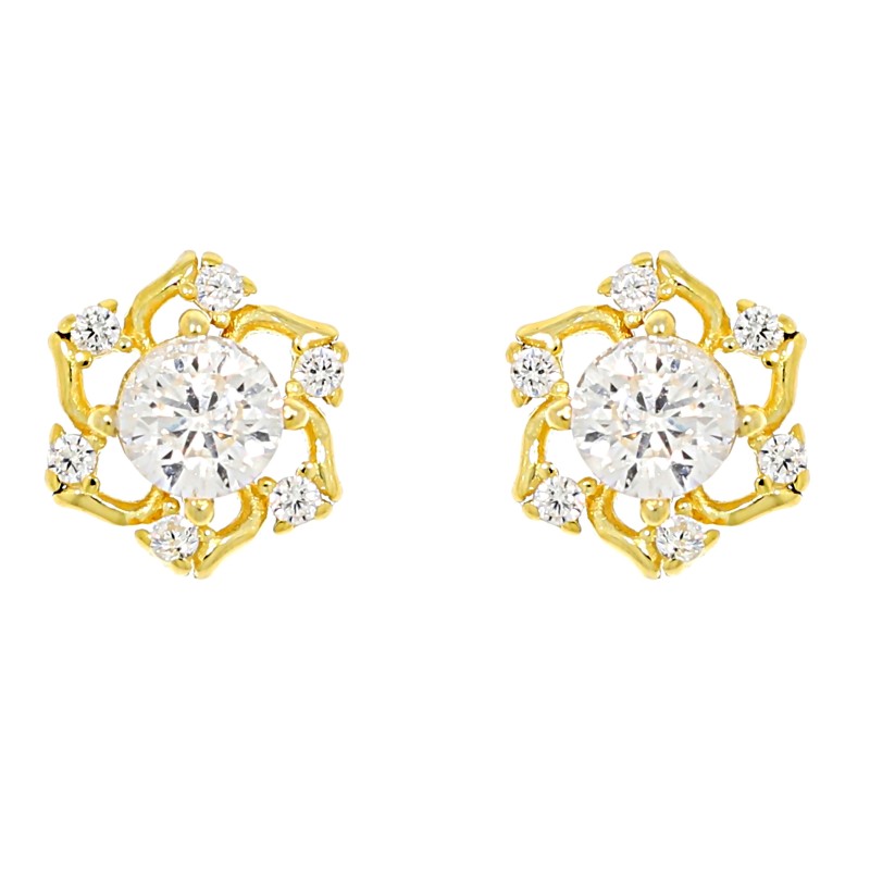 ZŁOTE KOLCZYKI DAMSKIE KWIATKI KWIATUSZKI CYRKONIA SZTYFT 925