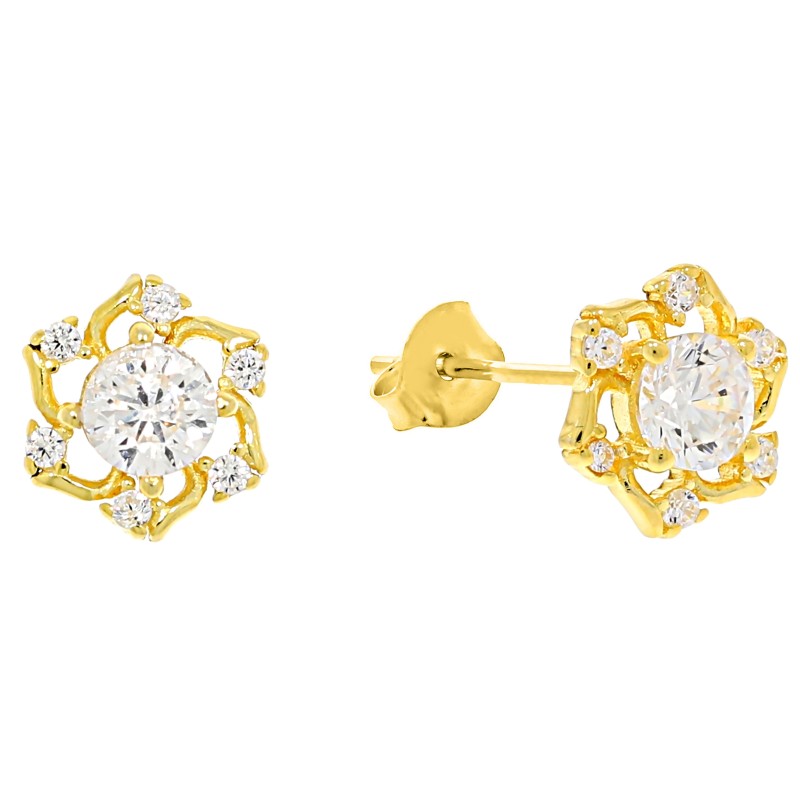 ZŁOTE KOLCZYKI DAMSKIE KWIATKI KWIATUSZKI CYRKONIA SZTYFT 925