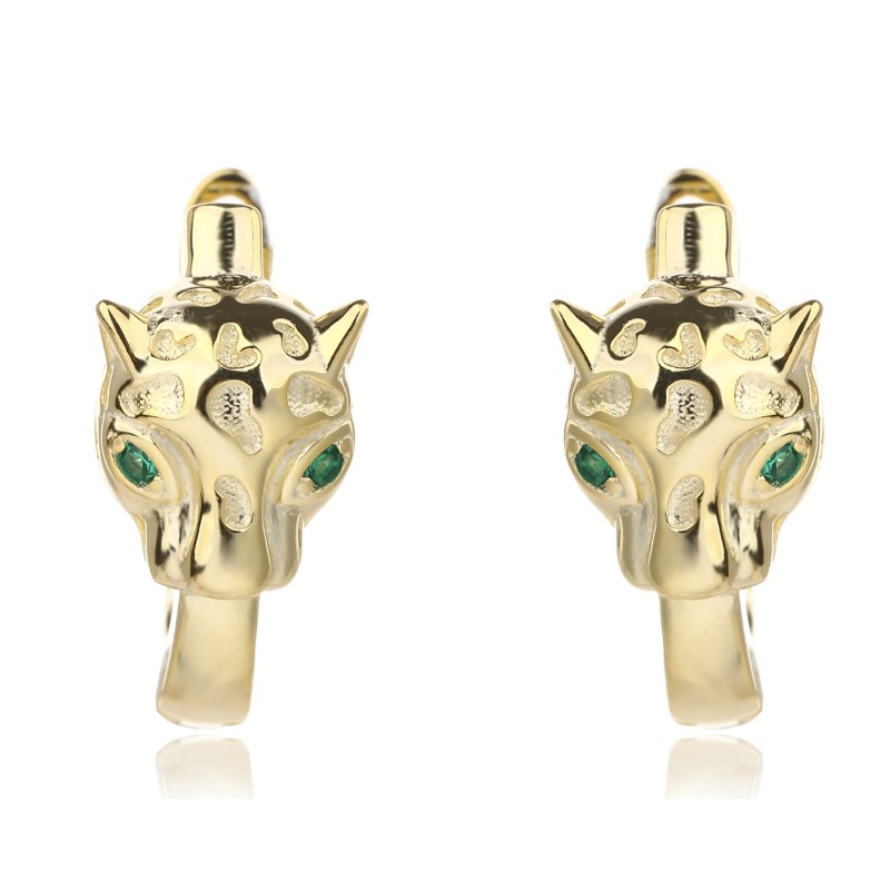 ZŁOTE DAMSKIE KOLCZYKI ANGIELSKIE CYRKONIA ZIELONA SREBRO 925