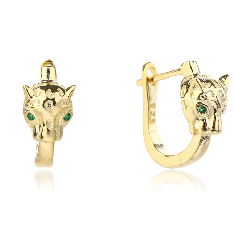 ZŁOTE DAMSKIE KOLCZYKI ANGIELSKIE CYRKONIA ZIELONA SREBRO 925