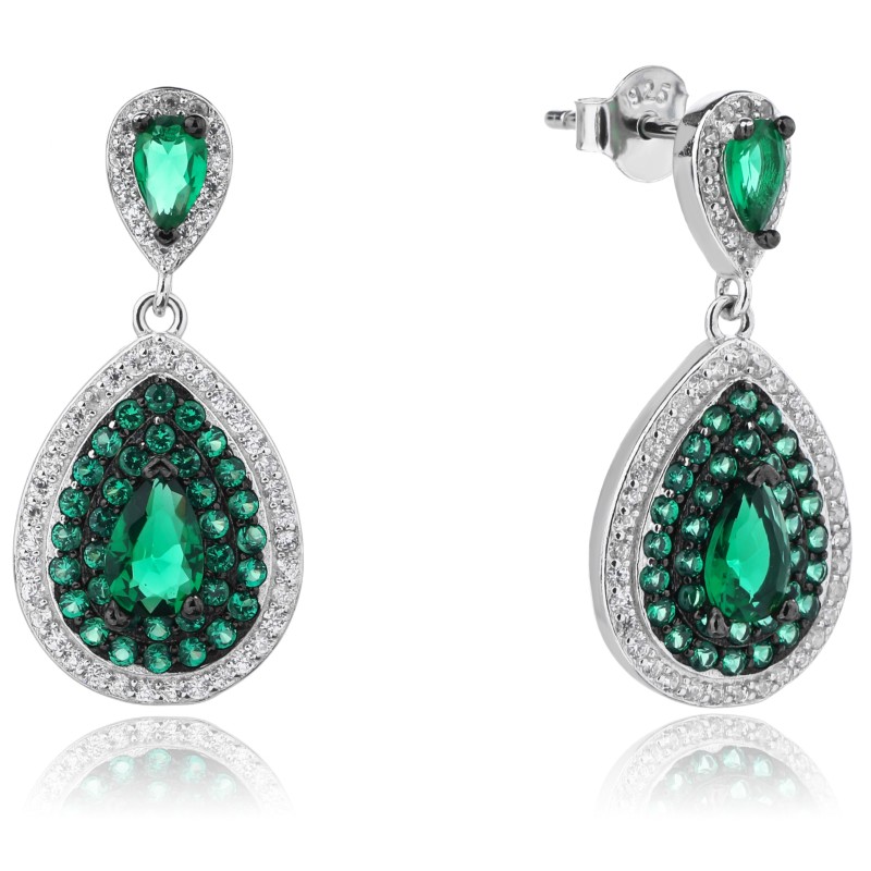 SREBRNE DAMSKIE KOLCZYKI WISZĄCE CYRKONIA ZIELONY SREBRO 925