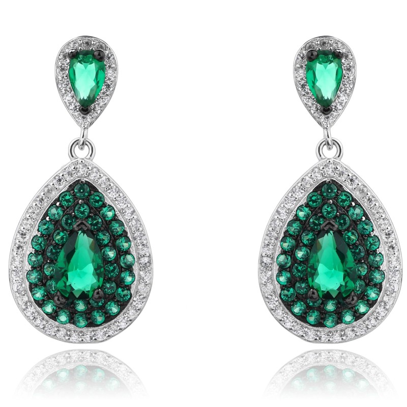 SREBRNE DAMSKIE KOLCZYKI WISZĄCE CYRKONIA ZIELONY SREBRO 925