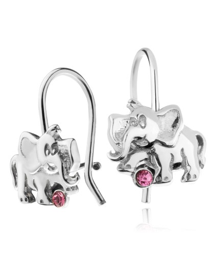 SREBRNE KOLCZYKI DLA DZIEWCZYNKI WISZĄCE SŁONIKI RÓŻOWA CYRKONIA