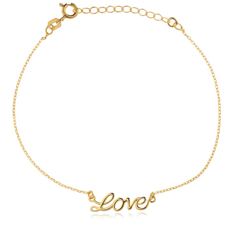 ZŁOTA DAMSKA BRANSOLETKA NA RĘKĘ 19 CM LOVE MIŁOŚĆ SREBRNA SREBRO 925