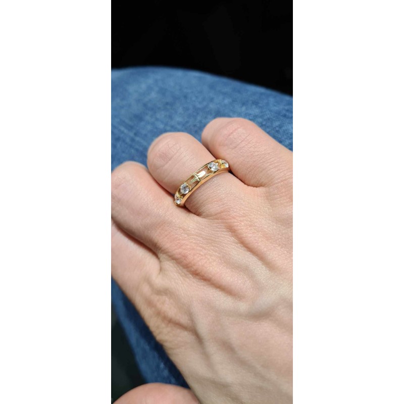 Złoty różaniec na palec srebrna obrączka z cyrkonią 925