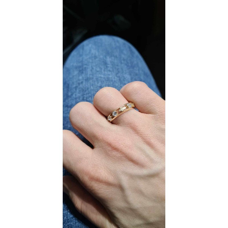 Złoty różaniec na palec srebrna obrączka z cyrkonią 925