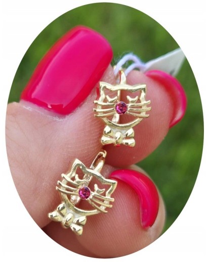 Srebrne kolczyki dla dziewczynki koty z cyrkoniami 925