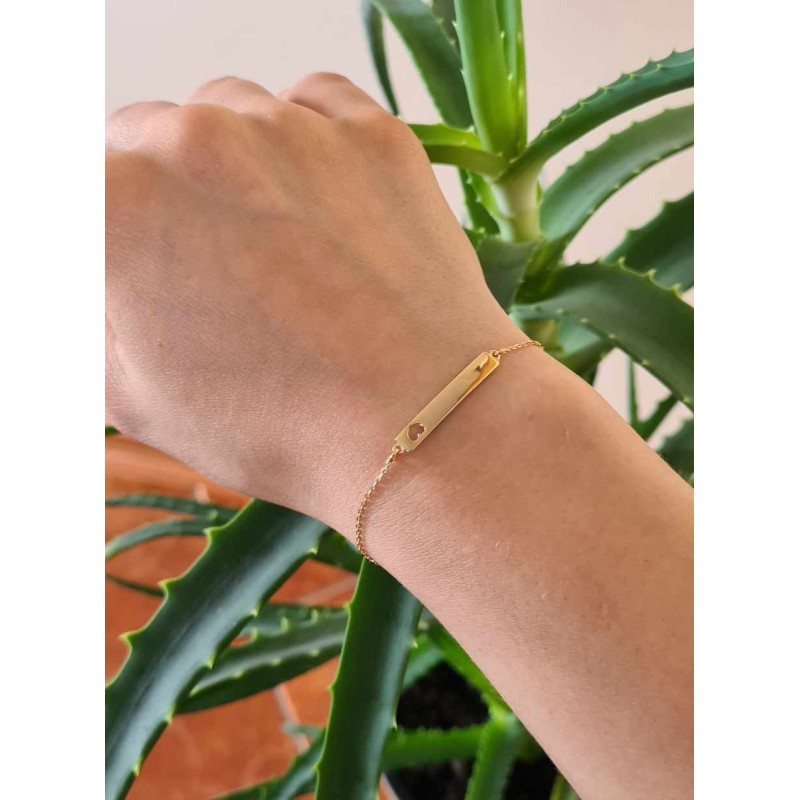 ZŁOTA DAMSKA BRANSOLETKA BLASZKA SERCE GRAWER 19CM 925