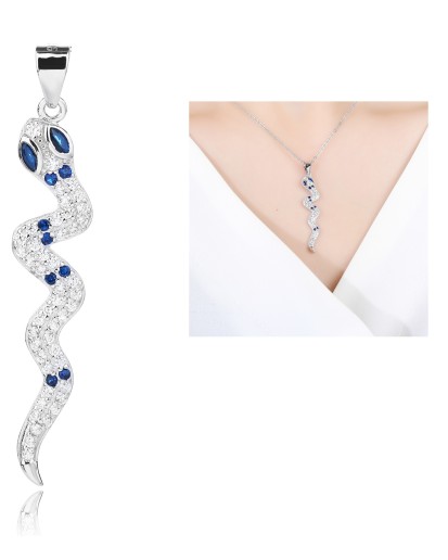 SREBRNA ZAWIESZKA DAMSKA WĄŻ CYRKONIA SZAFIROWA SREBRO RODOWANE 925
