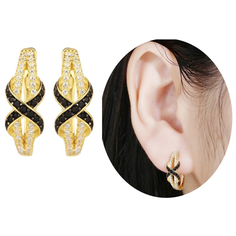 ZŁOTE DAMSKIE KOLCZYKI ANGIELSKIE CYRKONIA SREBRO 925