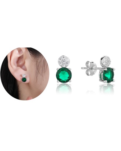 SREBRNE DAMSKIE KOLCZYKI KWIATKI CYRKONIA ZIELONA SREBRO 925