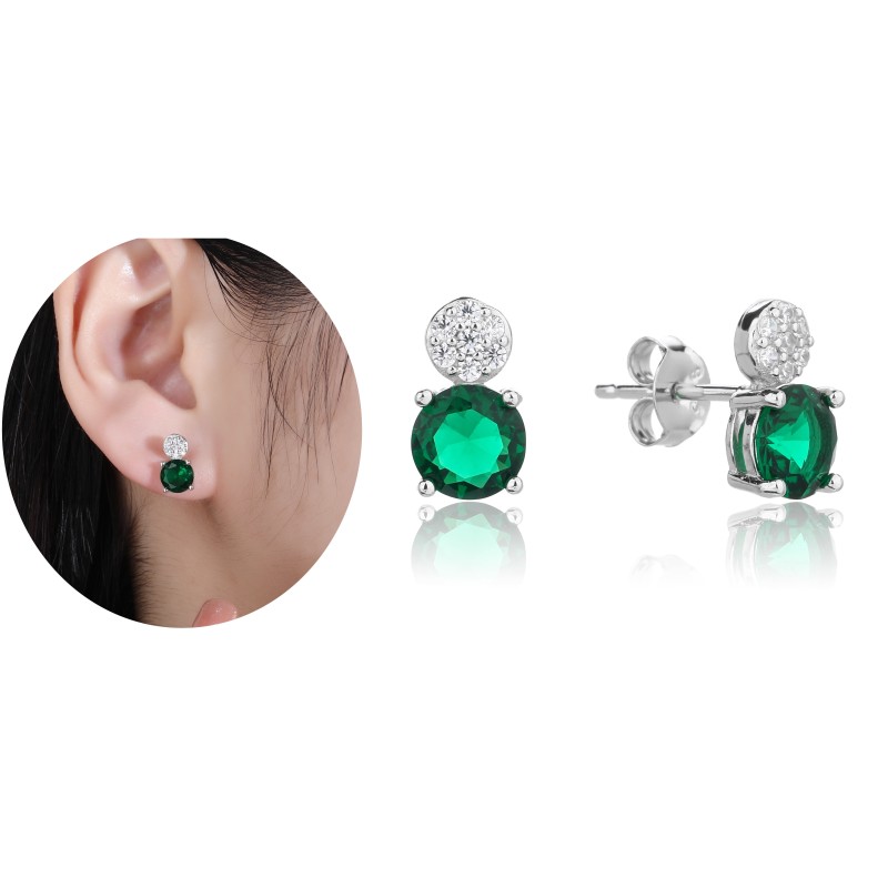 SREBRNE DAMSKIE KOLCZYKI KWIATKI CYRKONIA ZIELONA SREBRO 925