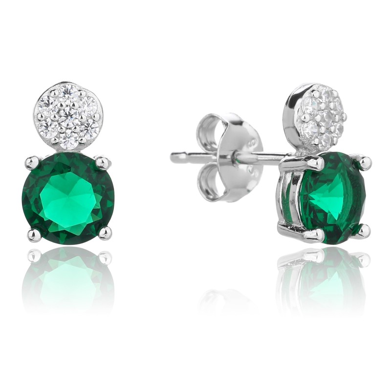 SREBRNE DAMSKIE KOLCZYKI KWIATKI CYRKONIA ZIELONA SREBRO 925