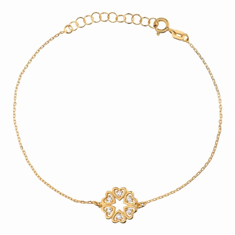 SREBRNA BRANSOLETKA DLA KOBIETY ZŁOTE SERCE SERDUSZKO CYRKONIA 925