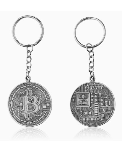 Srebrny oksydowany brelok do kluczy Bitcoin SREBRO 925