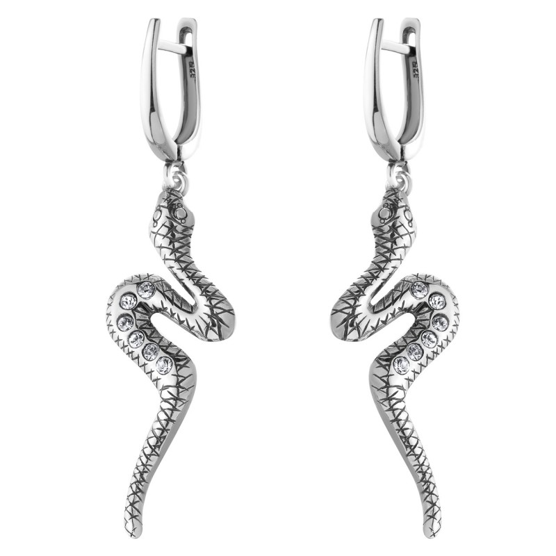 SREBRNE OKSYDOWANE KOLCZYKI DLA KOBIETY DAMSKIE WĄŻ ANGELSKIE 925