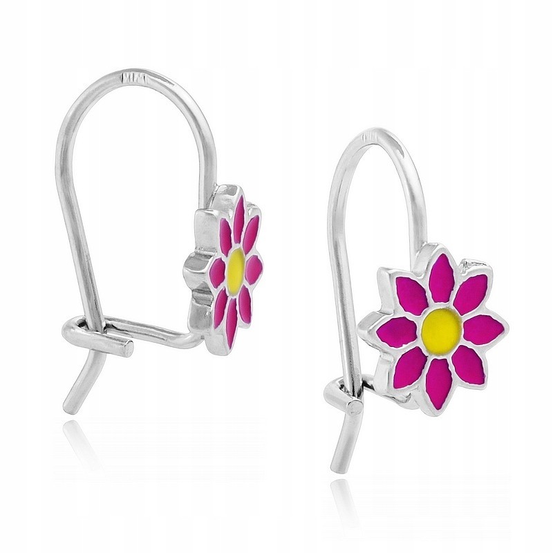 SREBRNE KOLCZYKI DLA DZIEWCZYNKI WISZĄCE KWIATKI RÓŻOWE 925